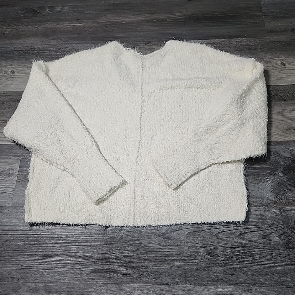 Free People Sweater Womens Medium Icing Cream Fuzzy Oversize Soft Slouchy V Neck - Picture 6 of 10